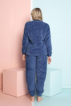 Nisanca Desenli Tam Peluş Kışlık Yılbaşı Kadın Pijama Takımı 