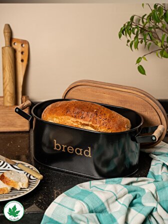 Ahşap Kapaklı Ahşap Kulplu Metal Ekmeklik (bread baskılı)