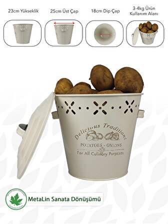İkili Set Metal Patates Soğanlık, Patates Soğan Kovası, Saklama Kabı, Patates Soğan Sepeti (Traditions Baskılı) LN1021