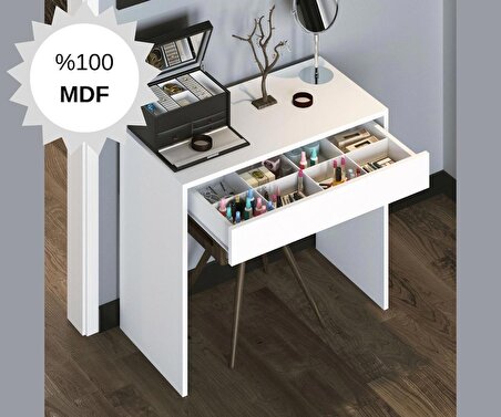 MDF Arya Novella Mode Çekmeceli Makyaj Masası Dresuar Çalışma Masası Beyaz Make Up Desk