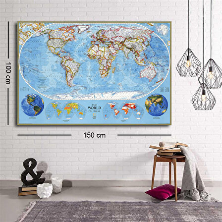 Detaytlı Renkli Dünya Haritası Kanvas Tablo