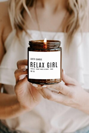 Relax Girl Beyaz Etiket Amber Kavanoz Mum Dekor Aromaterapi Rahatlatıcı Vanilya Kokusu 210 GR