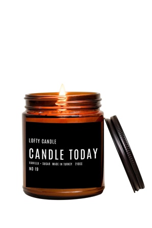 Candle Today Siyah Etiket Amber Kavanoz Mum Dekor Aromaterapi Rahatlatıcı Vanilya Kokusu 210 GR