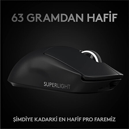 Logitech PRO X Superlight Hero Kablosuz Oyuncu Mouse, 25.600 DPI Hero Sensörlü, 1ms, 5 Özelleştirebilir Tuş, Siyah (‎910-005880)