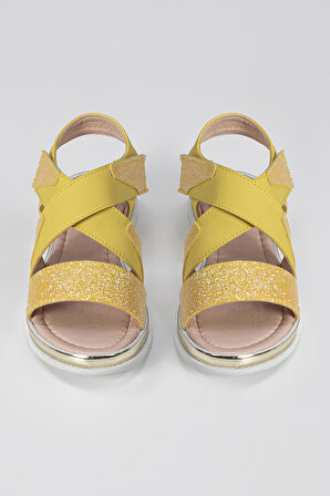 LupiaKids Sarı Simli Kız Çocuk Sandalet LPY-21Y1-042