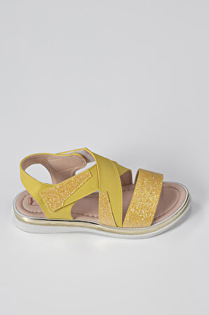 LupiaKids Sarı Simli Kız Çocuk Sandalet LPY-21Y1-042