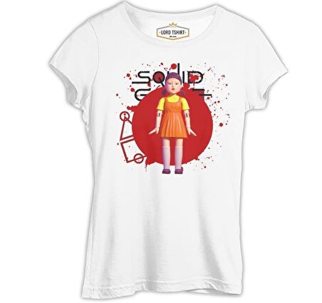 Squid Game - Robot Bebek Beyaz Bayan Tshirt