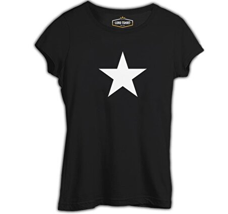 Beyaz Yıldız Siyah Bayan Tshirt