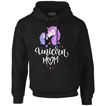 Unicorn Mom Anneler Günü Siyah Unisex Fermuarsız Kapşonlu