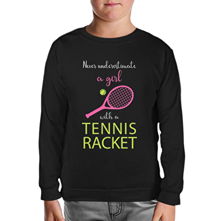 Tenis - Kız Pembe Raket Siyah Çocuk Sweatshirt