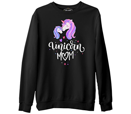 Unicorn Mom Anneler Günü Siyah Unisex Kalın Sweatshirt