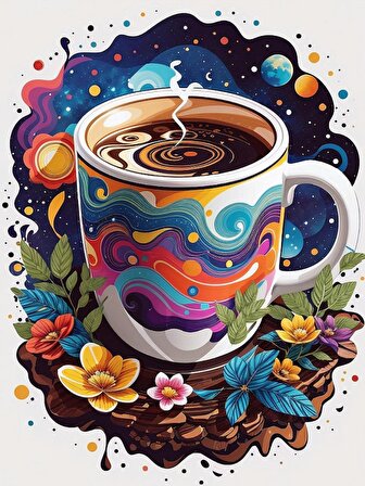 Renkli Baskılı Sayılarla Boyama Hobi Seti (Çerçeveli) 40X50 cm: Kahve Keyfi