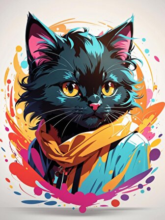Renkli Baskılı Sayılarla Boyama Hobi Seti (Çerçeveli) 40x50 cm: Kedicik 3