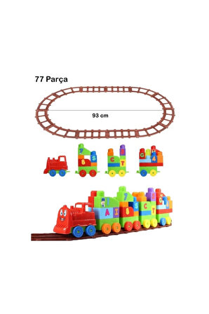 77 Parça Tren İstasyonu Alfabe Sayı Lego Blok Eğitici Oyuncak Set
