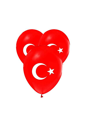 Ay Yıldız Türk Bayrak Balon Kırmızı Renk Milli Bayram Süs 50'li