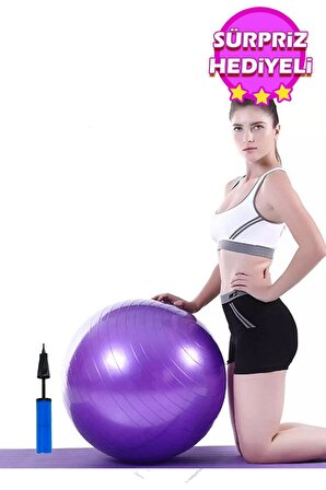 Mor Pilates Topu 65 Cm Deluxe Yoga Plates Egzersiz Topu Ball Şişirme Pompası Seti