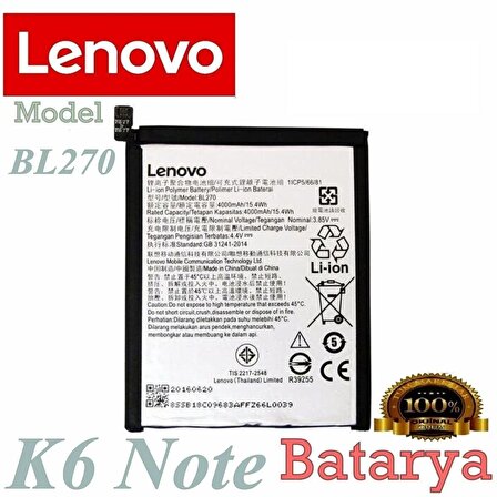 Lenovo K6 Note Batarya Lenovo BL270 Uyumlu Yedek Batarya