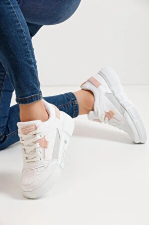 Ortopedik Taban Rahat Günlük Beyaz Pudra Kadın Sneaker 