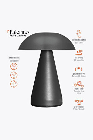 Şarjlı Masa Lambası Palermo Siyah
