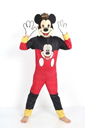 Çocuk Eğlenceli Mickey Maske Ve Eldivenli Kostüm Çocuklar Buna Bayılacak