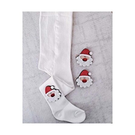 Kız Çocuk Noel Baba Figürlü Yeni Yıl Külotlu Çorap Ve 2 li Klips Toka