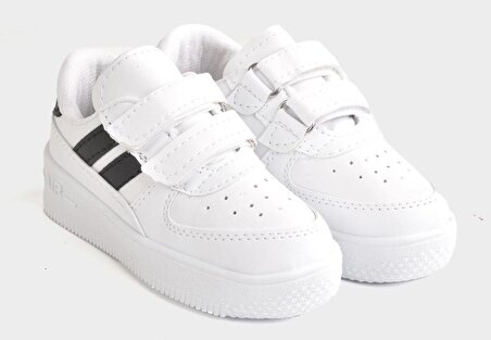 Günlük Unisex Çocuk Şeritli Beyaz Sneaker Cırtlı Hafif Rahat Spor Ayakkabı 