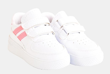 Günlük Unisex Çocuk Şeritli Beyaz Sneaker Cırtlı Hafif Rahat Spor Ayakkabı 