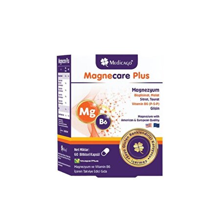 Magnecare Plus Magnezyum Ve Vitamin B6 İçeren Takviye Edici Gıda 60 Bitkisel Kapsül