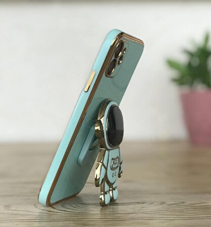 Apple iPhone 11 Uyumlu Astronot Standlı Kamera Lens Korumalı Telefon Kılıfı - Yeşil