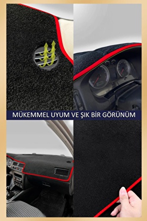 FİAT LİNEA 2007-2015 MODEL İÇİN TORPİDO KORUMA HALISI SİYAH RENK KIRMIZI KENAR