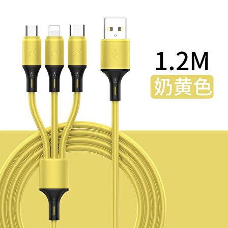Native Audio 1.2 Metre 3 Uçlu (Micro USB, Type-C, Iphone) Sarı Şarj Kablosu
