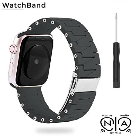 WatchBand 42/44/45/49 mm Akıllı Saatlere Uygun Gri Silikon Ayarlanabilir Kordon (Paslanmaz Çelik Tokalı) Kayışı