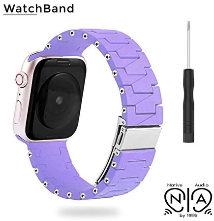 WatchBand 42/44/45/49 mm Akıllı Saatlere Uygun Mor Silikon Ayarlanabilir Kordon (Paslanmaz Çelik Tokalı) Kayışı