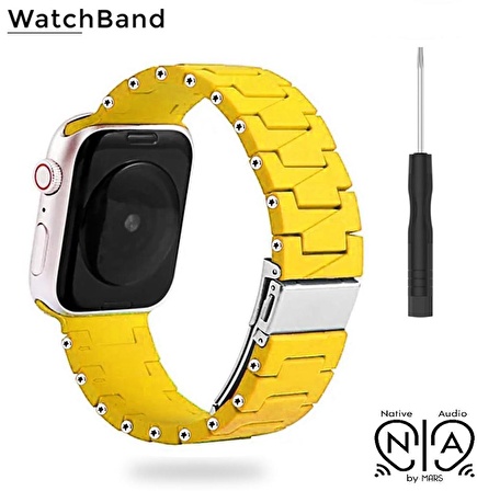 WatchBand 42/44/45/49 mm Akıllı Saatlere Uygun Sarı Silikon Ayarlanabilir Kordon (Paslanmaz Çelik Tokalı) Kayışı