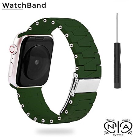 WatchBand 42/44/45/49 mm Akıllı Saatlere Uygun Yeşil Silikon Ayarlanabilir Kordon (Paslanmaz Çelik Tokalı) Kayışı
