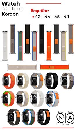 WatchTrail 42/44/45/49 mm Akıllı Saatlere Uygun Loop Örgü İşlemeli Renkli Kordon