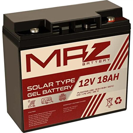 MAZ Akü 12 Volt 18 Amper Solar Jel VRLA Akü 12V 18AH Yeni Ürün