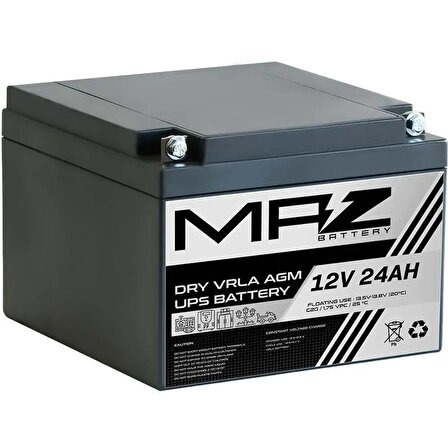 MAZ Akü 12 Volt 24 Amper Kuru AGM VRLA UPS Akü 12V 24AH Yeni Ürün