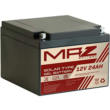 MAZ Akü 12 Volt 24 Amper Solar Jel VRLA Akü 12V 24AH Yeni Ürün