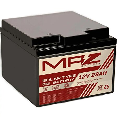 MAZ Akü 12 Volt 28 Amper Solar Jel VRLA Akü 12V 28AH Yeni Ürün