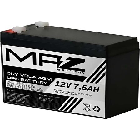 MAZ Akü 12 Volt 7.5 Amper Kuru AGM VRLA UPS Akü 12V 7.5AH Yeni Ürün