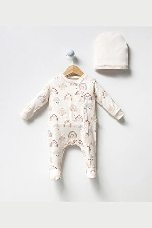 Modam Bebek  Gökkuşağı Desenli Önden Çıtçıtlı Bebek Tulumu  