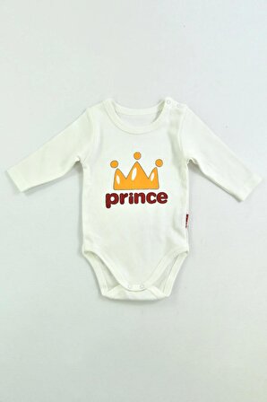 Modam Bebek Princ Taçlı Uzun Kol Erkek Bebek Body