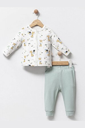 Modam Bebek Erkek Bebek Desenli Uzun Kollu Organik Pamuklu Pijama Takım
