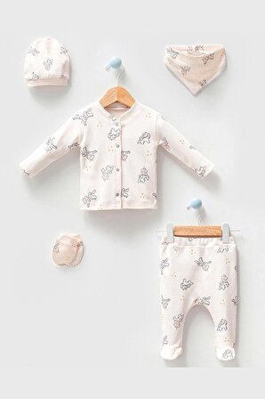 Bebek Hastane çıkışı takımı Organik kumaş Yenidogan Bebek Hastane cikisi 5'li Set zıbınlı - Unicorn desenli