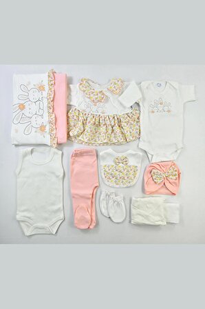 Modam Bebek Kız Bebek  Çiçekl Fırfırlı Hastane Çıkışı Takımı 10'lu 