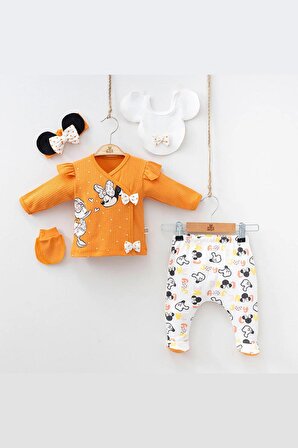 Modam Bebek  %100 Organik Pamuk Daisy Mickeyli Kız Bebek 5 Parça Bebek Hastane Çıkışı Seti