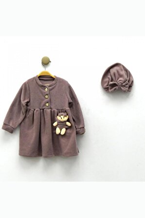 Modam Bebek Kız 6-9-12-18 Ay Ayıcıklı Şapkalı Elbise