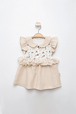  Rabbıt Pattern Kız Bebek Elbise