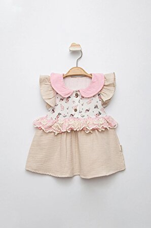 Rabbıt Pattern Kız Bebek Elbise